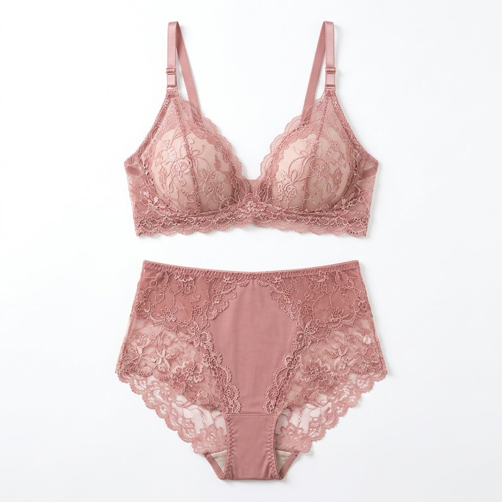 Nserqlio™ Aurelia Women’s Lace Wireless Bralette & High-Waist Brief Lingerie Set