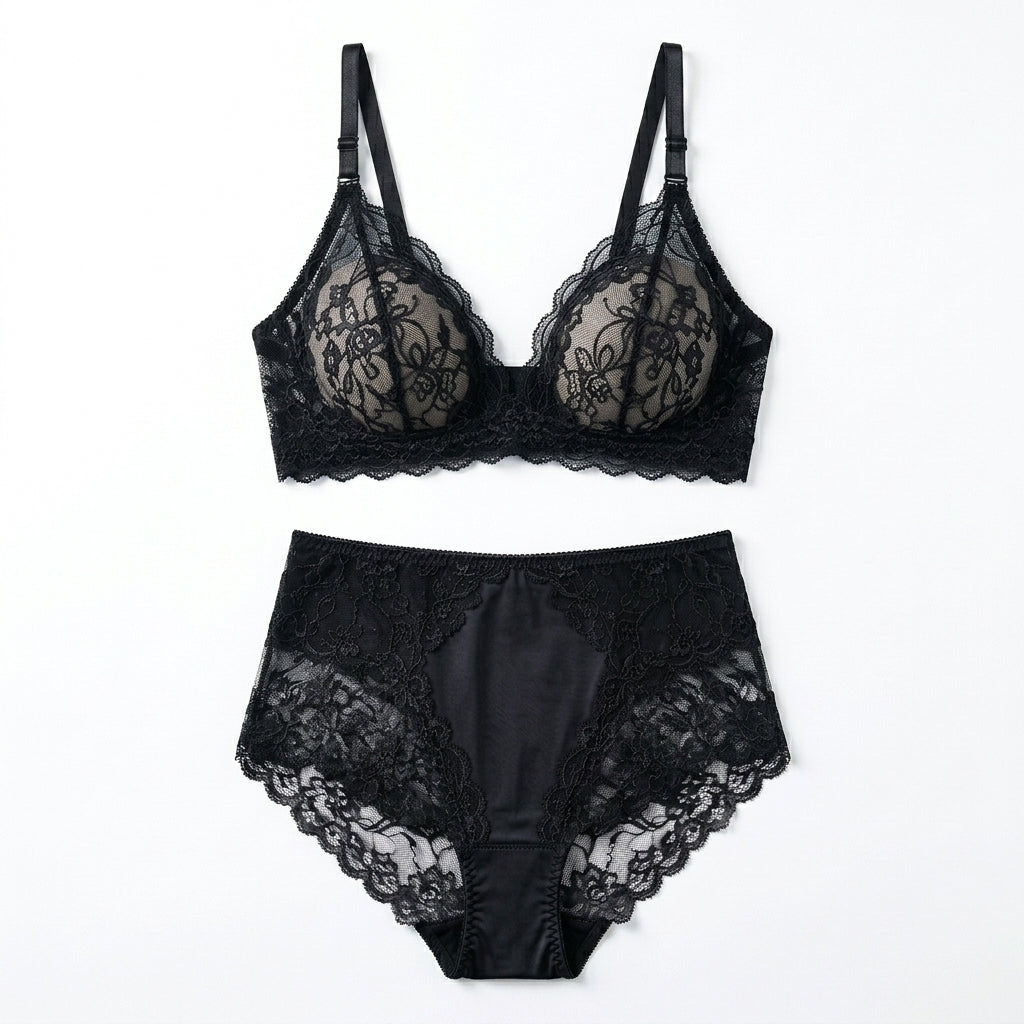 Nserqlio™ Aurelia Women’s Lace Wireless Bralette & High-Waist Brief Lingerie Set