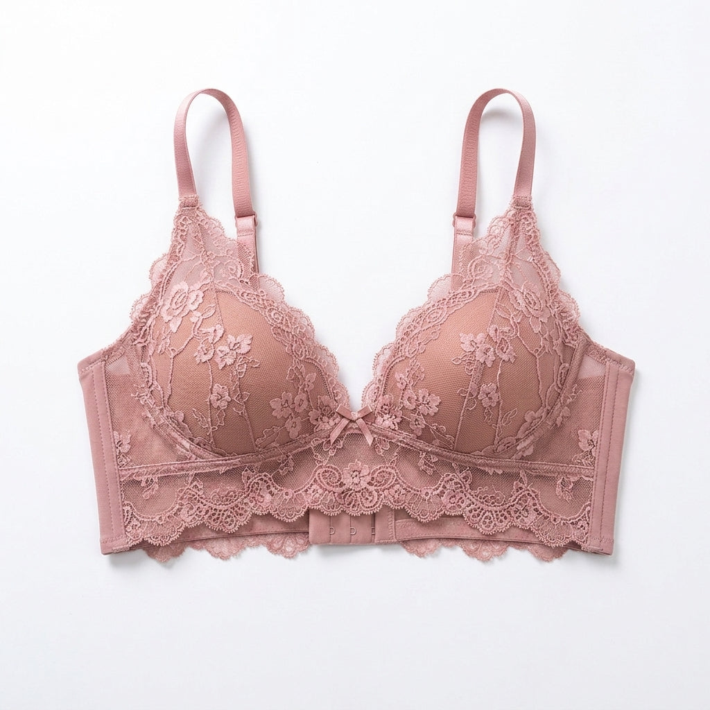 Nserqlio™ Roselle Women’s Soft-Mesh Longline Bra with Lace Cup Detail