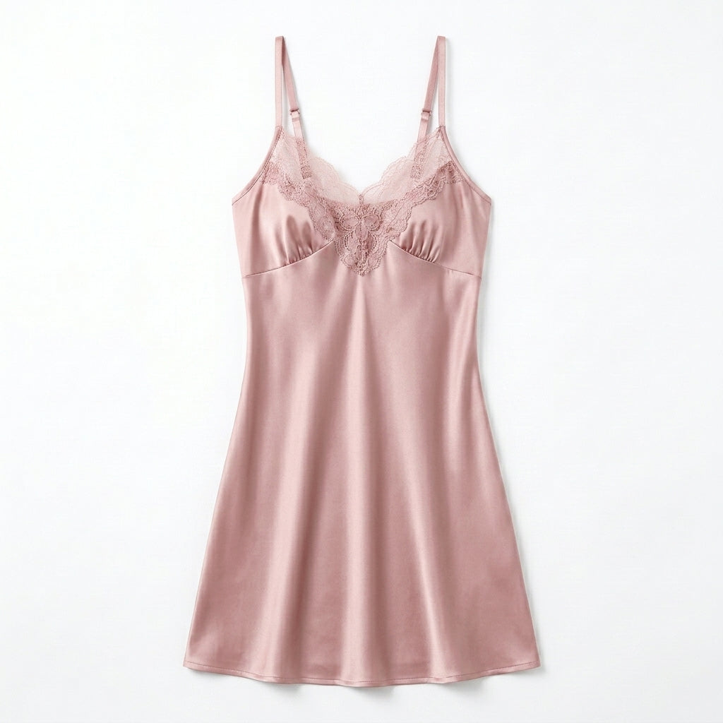 Nserqlio™ Women’s Lace-Panel Satin Slip Dress & Nightgown