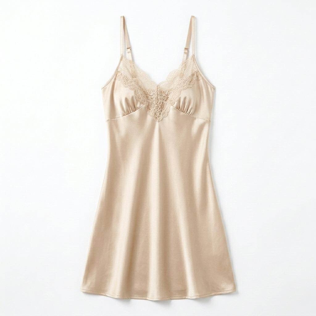 Nserqlio™ Women’s Lace-Panel Satin Slip Dress & Nightgown