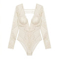 Nserqlio™ Women’s Plunge Lace Bodysuit with Sheer Mesh Panels