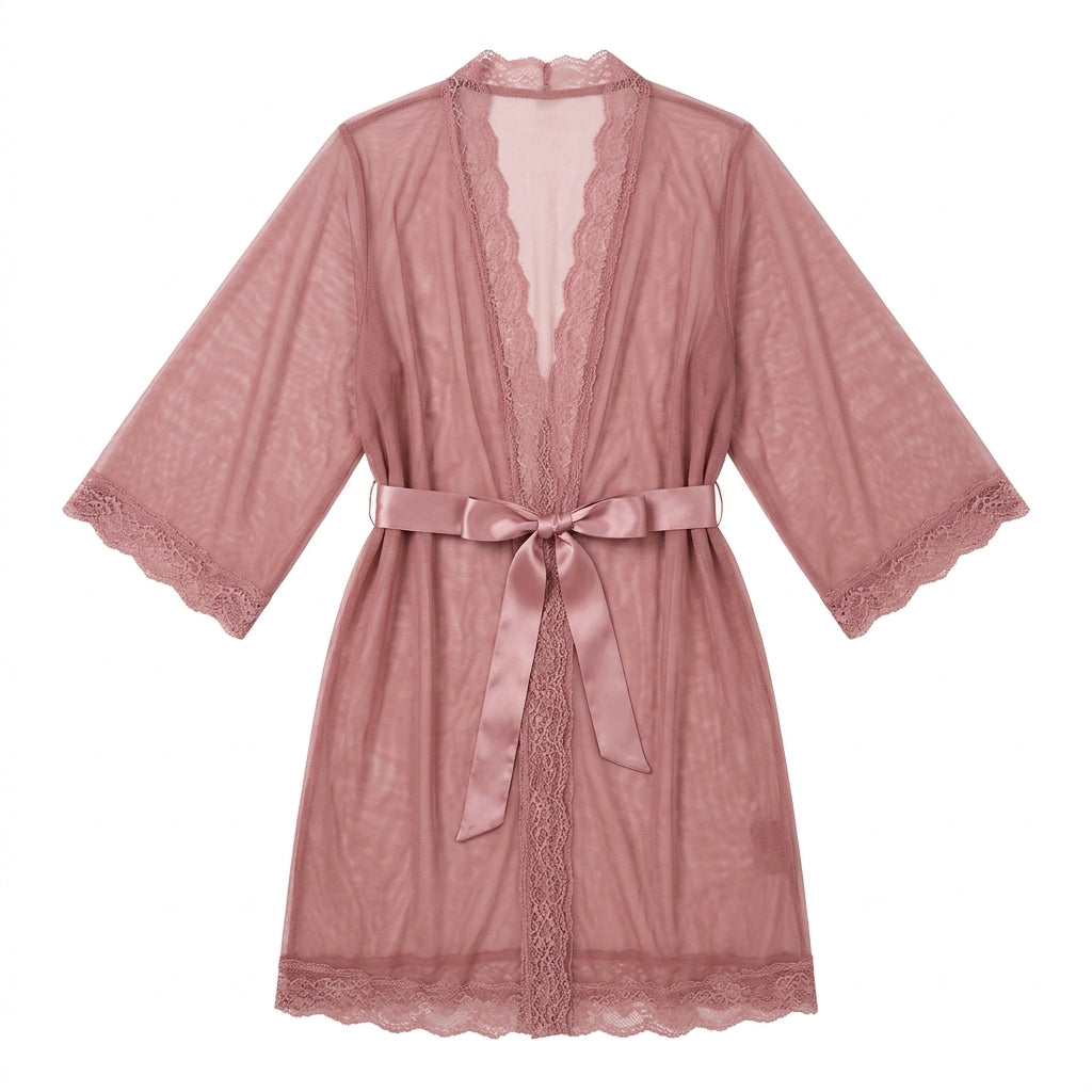 Nserqlio™ Women’s Sheer Mesh Robe with Satin Waist Tie