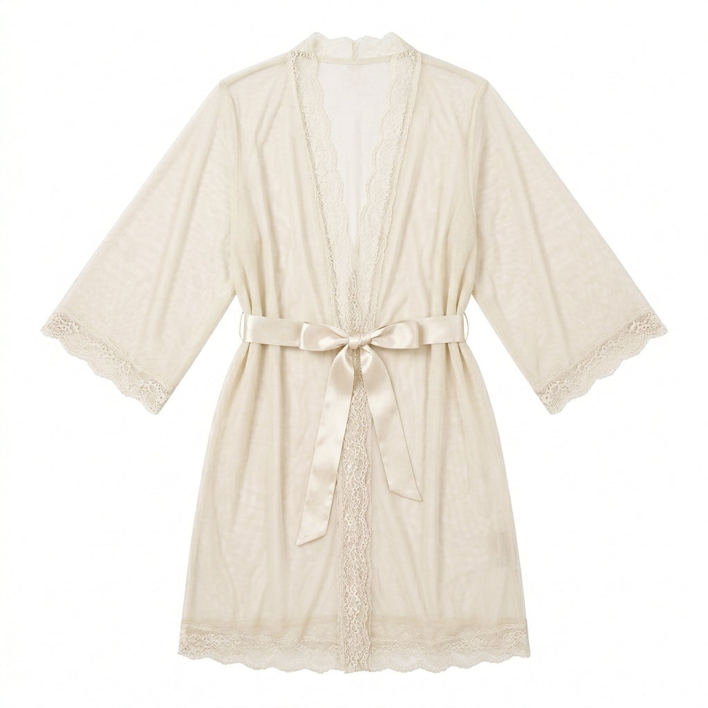 Nserqlio™ Women’s Sheer Mesh Robe with Satin Waist Tie