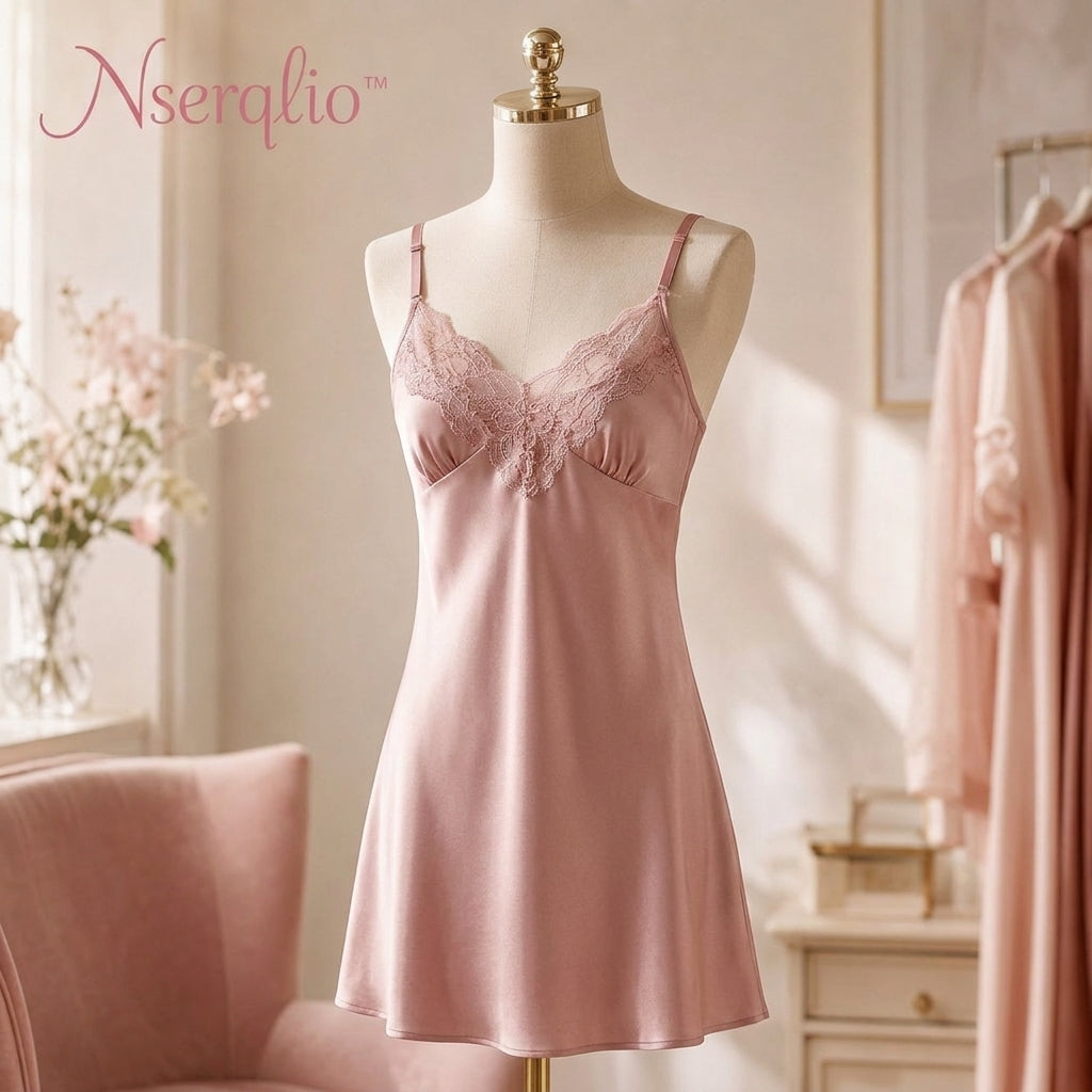 Nserqlio™ Women’s Lace-Panel Satin Slip Dress & Nightgown