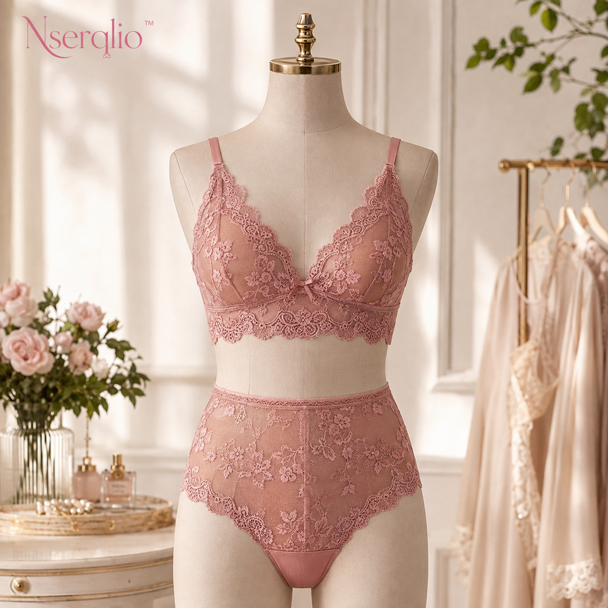 Nserqlio™ Roselle Women’s Soft-Mesh Longline Bra with Lace Cup Detail